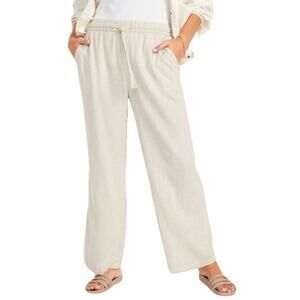 NWOT OLD NAVY Pants Women 2X Linen Cream/Beige Wide-Leg PullUp Pocket Drawstring